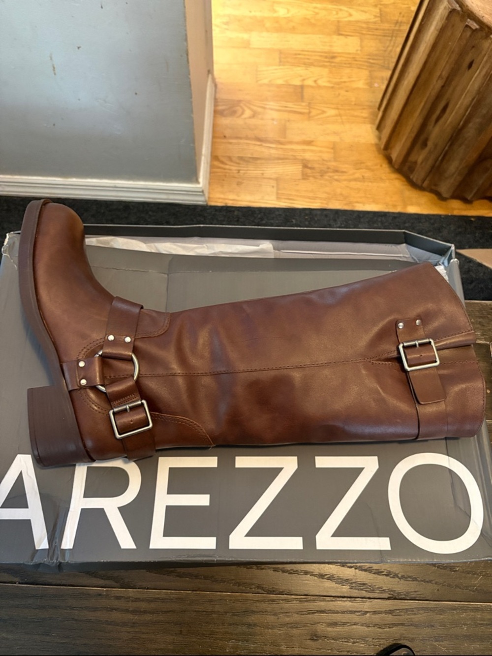Woman’s moto Brown Leather Riding Boots - Picture 1 of 10